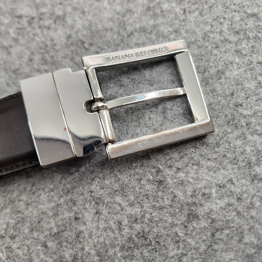 Banana Republic Mens 34 Leather Belt Black Silver Buckle Dress